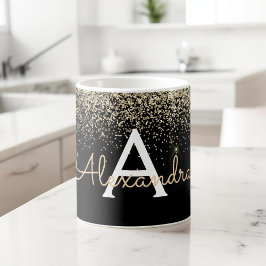 Guld Black Gnistra Glitter Monogram Namn Kaffemugg