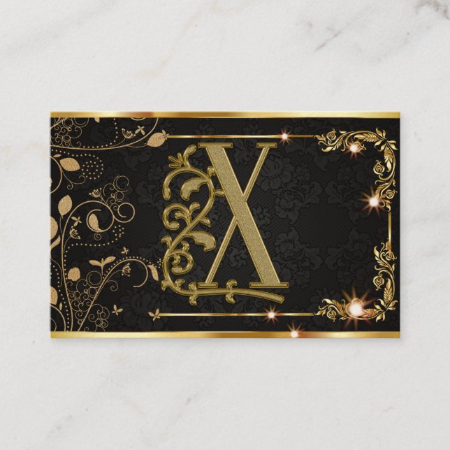 Guld Black Gnistra | Monogram för Elegant Visitkort (Framsida)