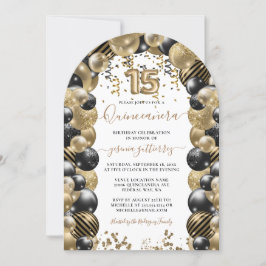 Guld Black Gnistra Quinceanera Balloon-inbjudan Inbjudningar