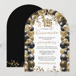 Guld Black Gnistra Quinceanera Balloon-inbjudan Inbjudningar