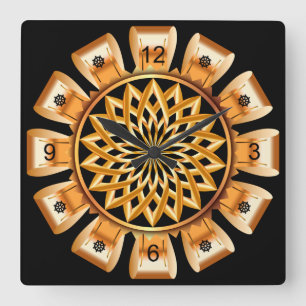 Guld & Black ~ Golden Bow Circle ~ Unik ~ Fyrkantig Klocka