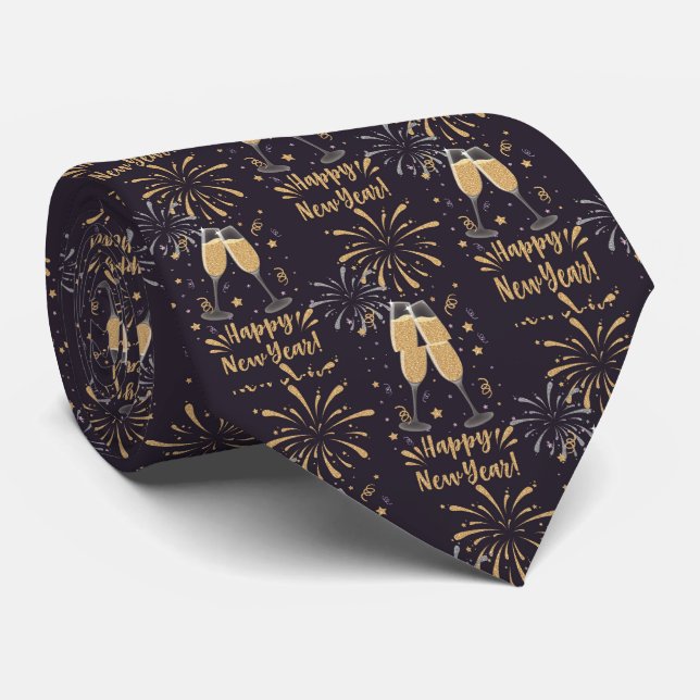 Guld Black Gott nytt år Champagne Glass Manar Slips (Rullad)