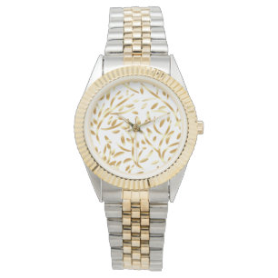 Guld Black Gradient Löv Botaniskt Blommigt Patter Armbandsur