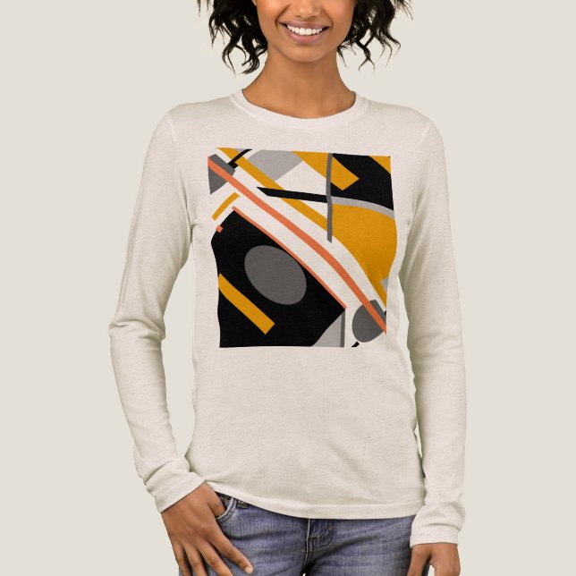 Guld Black Grått Diagonal Geometric Art Design T Shirt (Framsida)