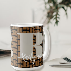 Guld Black Grått Modern Initial Brev Monogram Kaffemugg