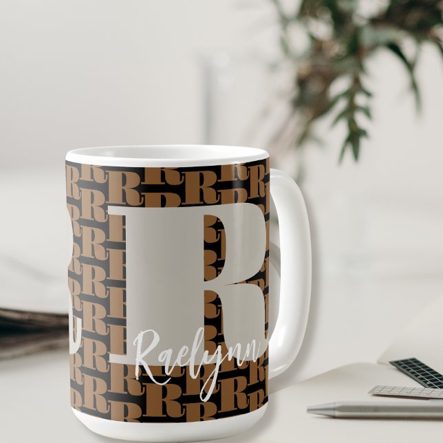 Guld Black Grått Modern Initial Brev Monogram Kaffemugg (Skapare uppladdad)