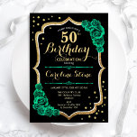 Guld Black Grönt Ro 50:e födelsedagen Inbjudningar<br><div class="desc">50 Födelsedagsfest inbjudan. blommigt av elegant framträder genom att grönten utformas med faux glitter guld,  ro och skriptteckensnitt. Perfekt för en snyggt kvinnor i firande. Kan anpassas för vilken ålder som helst! Skrivna Zazzle-inbjudningar eller digital utskrivbar mall för omedelbar nedladdning.</div>