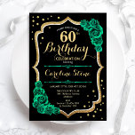 Guld Black Grönt Ro 60:e födelsedagen Inbjudningar<br><div class="desc">60 Födelsedagsfest inbjudan. blommigt av elegant framträder genom att grönten utformas med faux glitter guld,  ro och skriptteckensnitt. Perfekt för en snyggt kvinnor i firande. Kan anpassas för vilken ålder som helst! Skrivna Zazzle-inbjudningar eller digital utskrivbar mall för omedelbar nedladdning.</div>