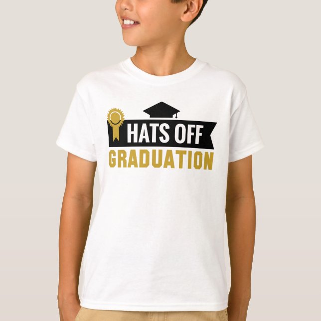 Guld Black Hats off Studenten Ribbon Boys' T Shirt (Framsida)