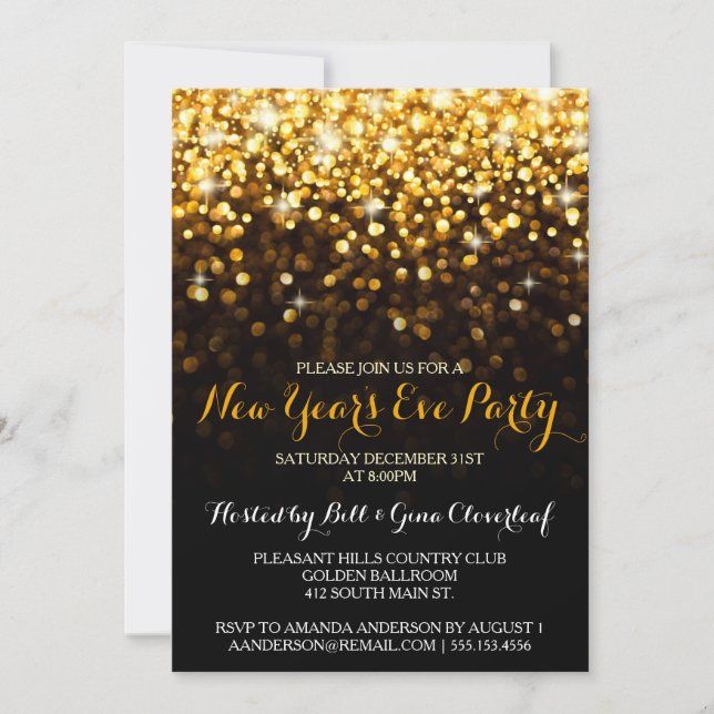 Guld Black Hollywood Glam Nyårsafton Party Inbjudningar (Framsida)