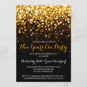 Guld Black Hollywood Glam Nyårsafton Party Inbjudningar