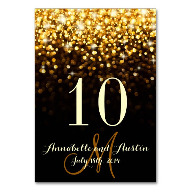 Guld Black Hollywood Glitz Glam Bröllop Bord-kort Bordsnummer (Framsidan)