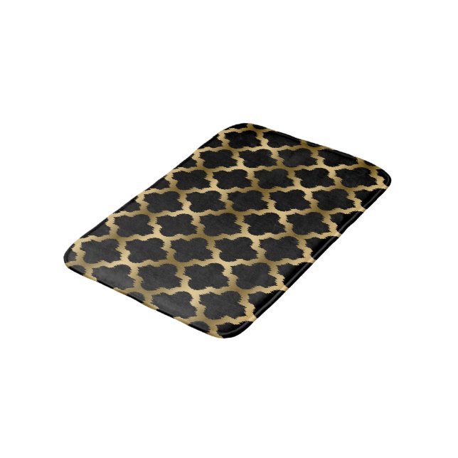 Guld & Black Ikat Quatrefoil Geometric Mönster Badrumsmatta (Vinklad)