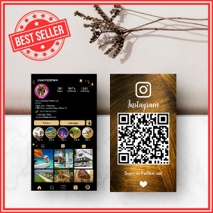 Guld & Black Instagram LUXURY Metall QR-kod Visitkort