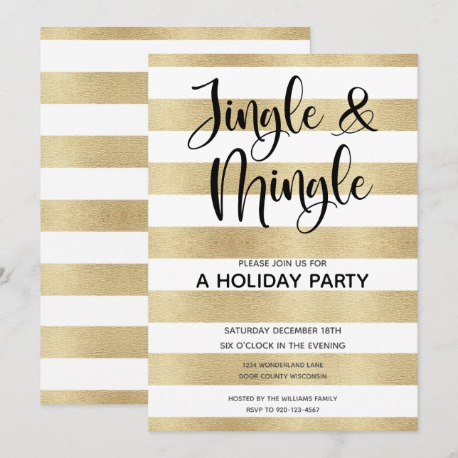 Guld Black Jingle och Mingle Julfest Inbjudningar (Fram/baksida)