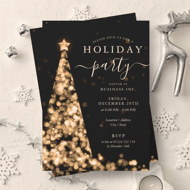 Guld Black Julgran Company Julfest Inbjudningar (Gold Black Christmas Tree Company Holiday Party Invitation)