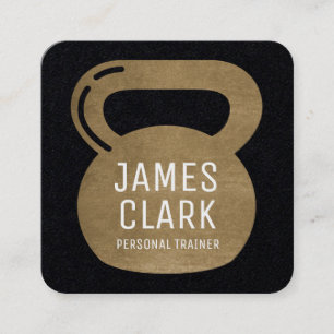 Guld & Black Kettlebell Personal Fitness Trainer Fyrkantigt Visitkort