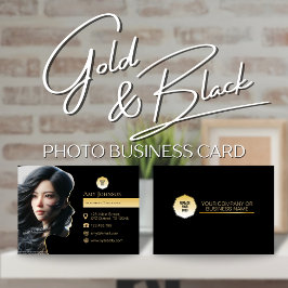 Guld & Black, lägg till eget foto till Ansikte Sil Visitkort