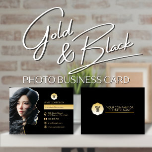 Guld & Black, lägg till eget foto till Ansikte Sil Visitkort
