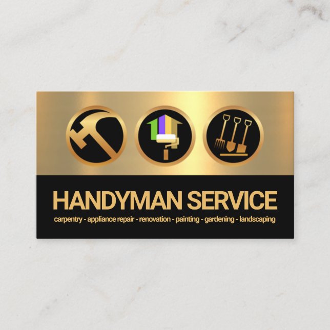 Guld Black Lagrar Handyman Verktyg Icons Builder Visitkort (Framsida)