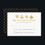 Guld Black Las Vegas Bröllop Sign Funny Wording OSA Kort<br><div class="desc">Ett svarskort från elegant guld och svart Las Vegas Bröllop med roliga kort för osans val och ett faux guld med att spela upp kostym-kortsymboler för diamanter, klubbar, spader och hjärtan överst. Den typografiska designen koordinerar med vårt fullt kasino- och vegasremssvit, som finns i det Pappra Grape Destinations Zazzle Designer...</div>