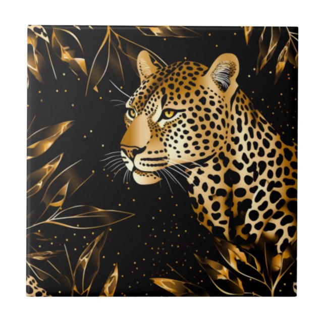 Guld Black Leopard Cheetah Kitchen Bathroom Kakelplatta (Framsidan)