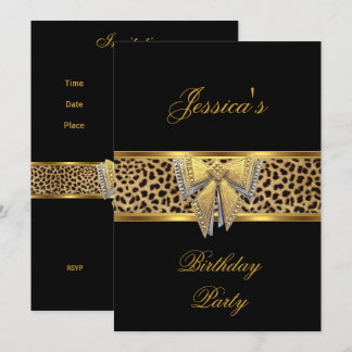 Guld Black Leopard Elegant Classy Birthday Inbjudningar