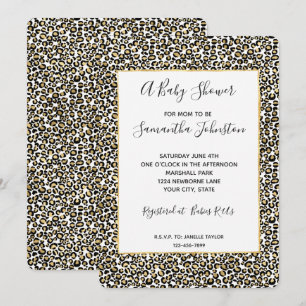 Guld Black Leopard Print Baby Shower Inbjudningar