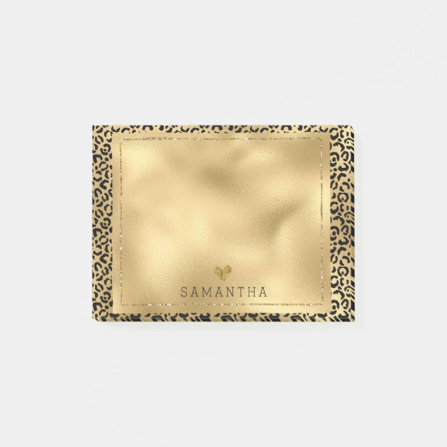Guld Black Leopard Print Personlig Post-it Block (Framsida)