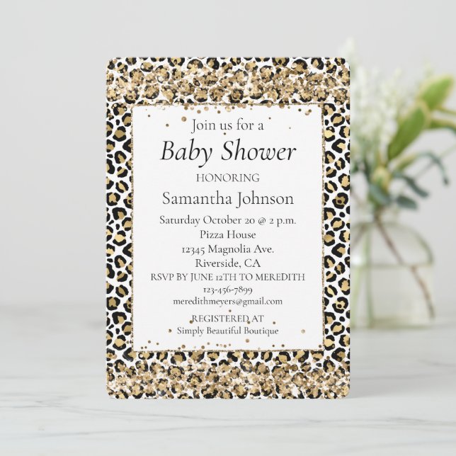 Guld Black Leopard Skriv ut Glitter confetti Inbjudningar (Stående Fram)