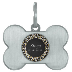 Guld Black Leopard Skriv ut ID-bricka Husdjur