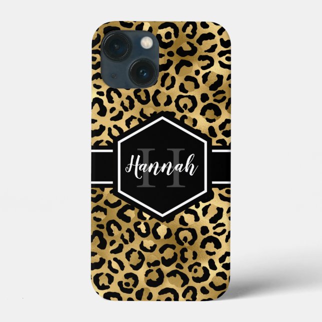 Guld Black Leopard Spots Monogram (Baksida)