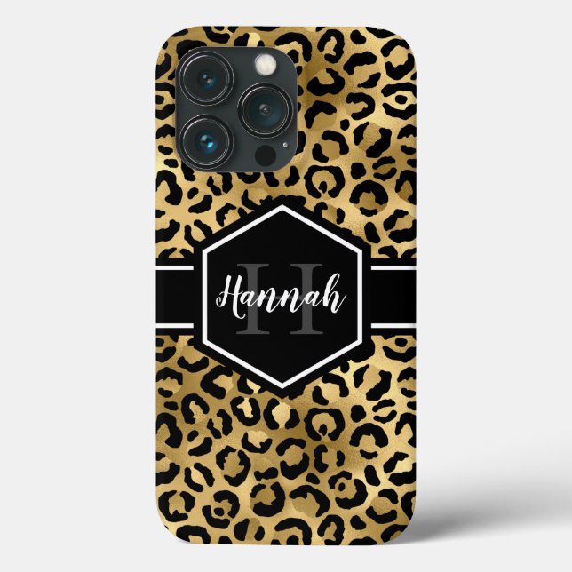 Guld Black Leopard Spots Monogram (Baksida)