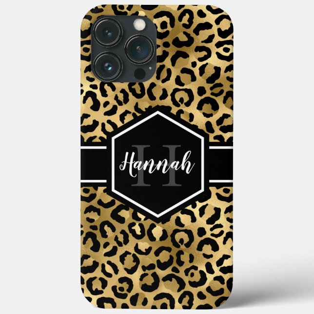 Guld Black Leopard Spots Monogram (Baksida)