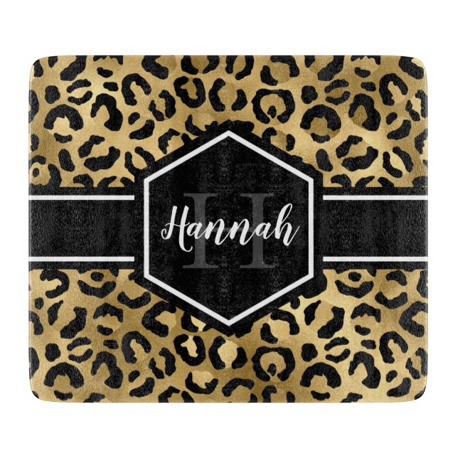 Guld Black Leopard Spots Monogram (Framsidan)
