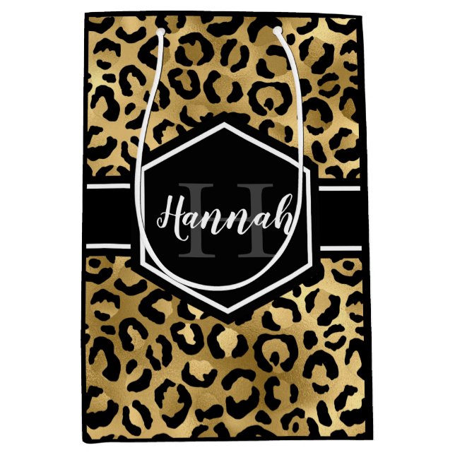 Guld Black Leopard Spots Monogram (Framsidan)