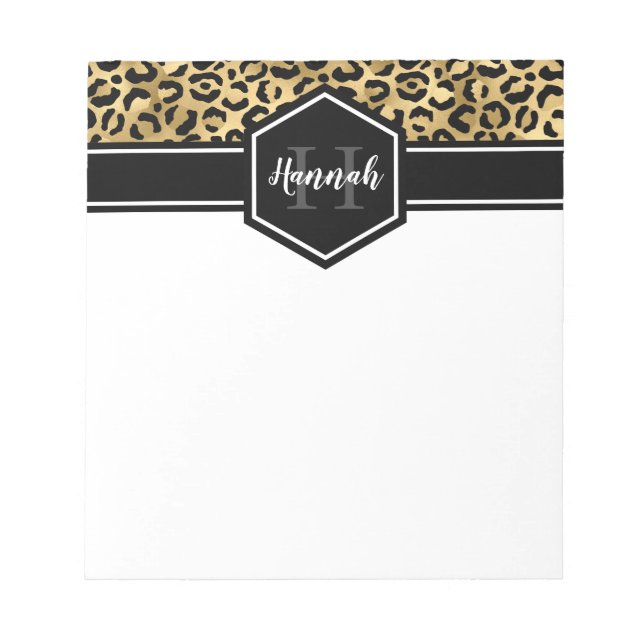 Guld Black Leopard Spots Monogram Anteckningsblock (Framsida)