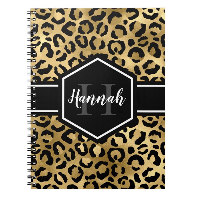 Guld Black Leopard Spots Monogram Anteckningsbok (Framsidan)