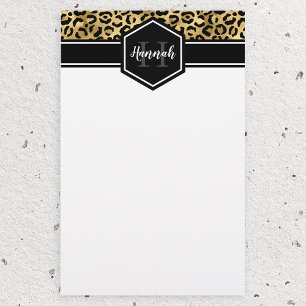Guld Black Leopard Spots Monogram Brevpapper