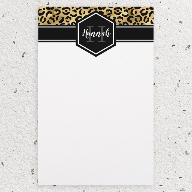 Guld Black Leopard Spots Monogram Brevpapper (Skapare uppladdad)