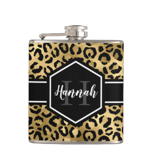 Guld Black Leopard Spots Monogram Fickplunta