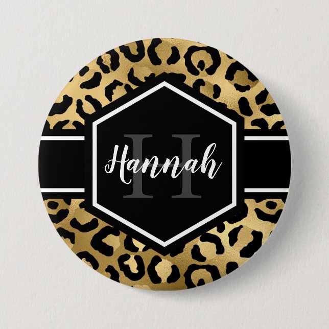 Guld Black Leopard Spots Monogram Knapp (Framsida)