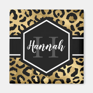 Guld Black Leopard Spots Monogram Magnet