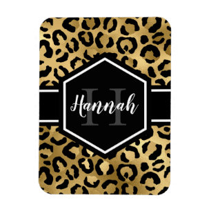 Guld Black Leopard Spots Monogram Magnet