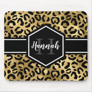 Guld Black Leopard Spots Monogram Musmatta