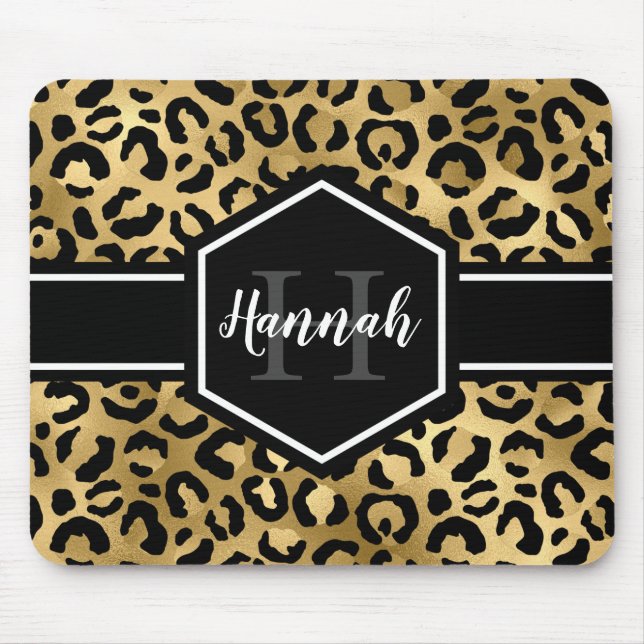 Guld Black Leopard Spots Monogram Musmatta (Framsidan)