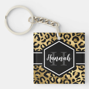 Guld Black Leopard Spots Monogram Photo