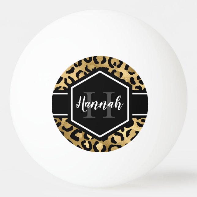 Guld Black Leopard Spots Monogram Pingisboll (Framsidan)