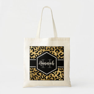 Guld Black Leopard Spots Monogram Tygkasse