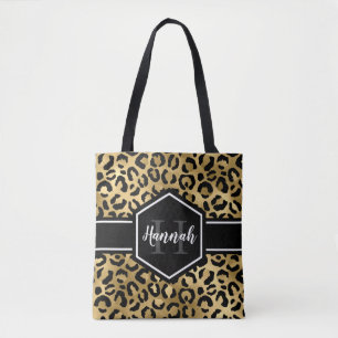Guld Black Leopard Spots Monogram Tygkasse